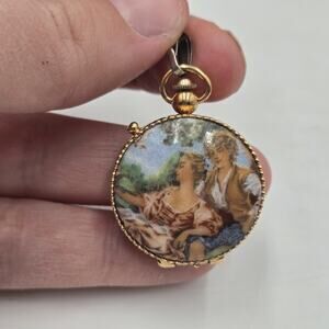 Antique Lausanne Courting Couple Wind Up Working Mechanical Pendant Swiss Watch